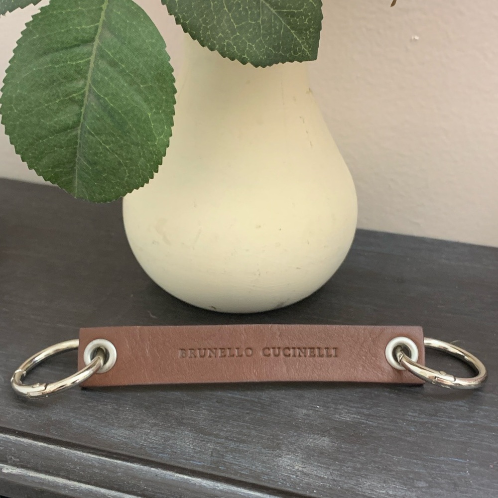 Brunello Cucinelli Brown Leather Keychain with Silver Hardware